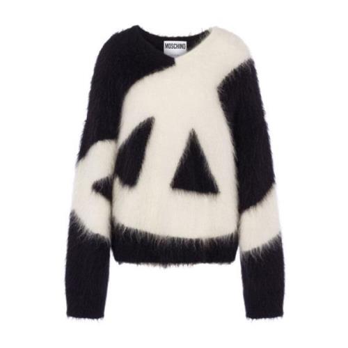 Intarsia Strik Sweater Sort Hvid V-Hals