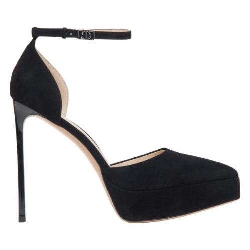 Sort Velour Platform Pumps med Ankelrem