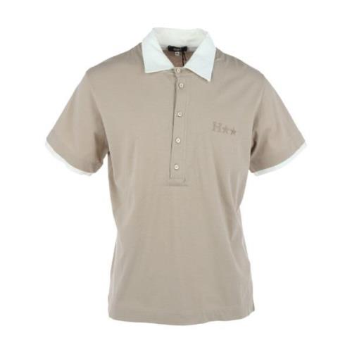 Beige Print Kortærmet Polo