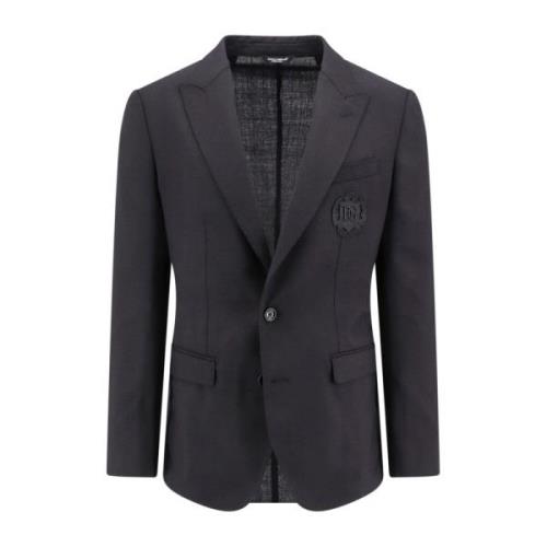 Sort Uld Blazer Enkeltknap Peak Revers