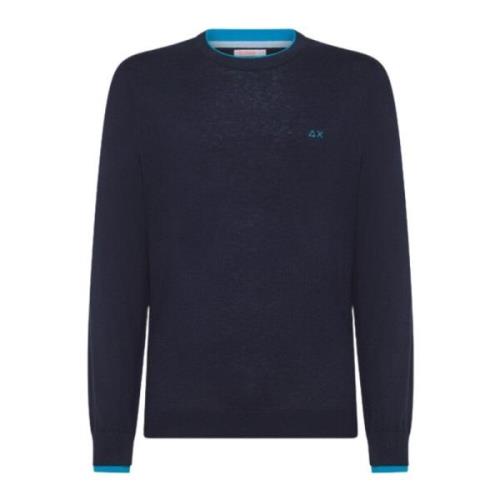 Navy Blue Dobbelt Ribstrik Sweater