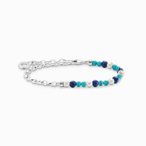 Dame Charm Armbånd 925 Sterlingsølv med Perler og Blå Beads A2100-056-...