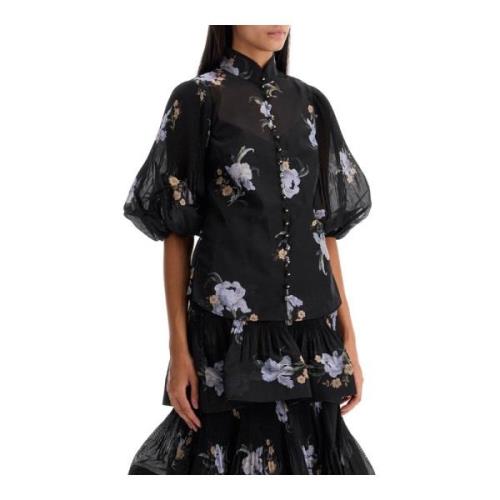 Blomstret Print Plisseret Ærmebluse