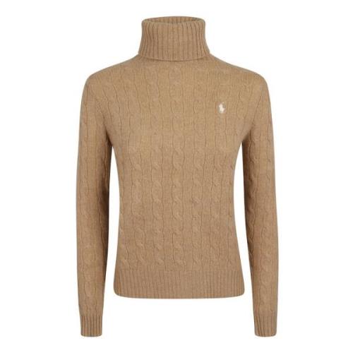 Kamel Melange Turtleneck Strik Pullover