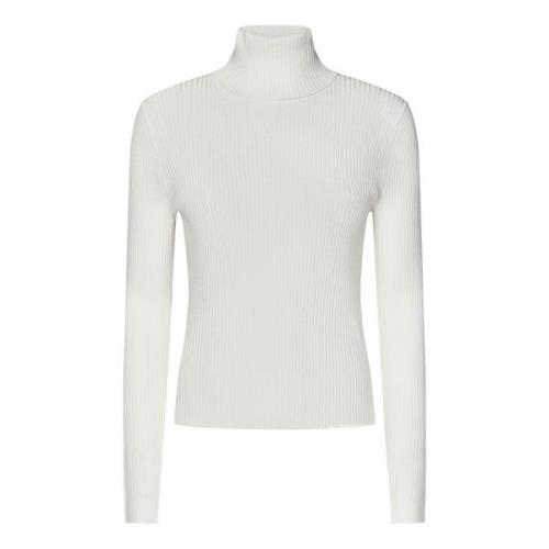 Hvid Ribstrikket Turtleneck Sweater med Cut-Out