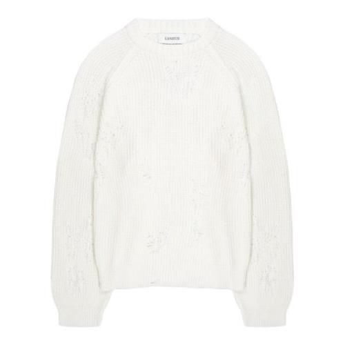 Hvid crewneck sweater med ødelagt effekt