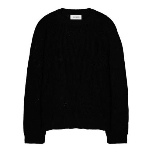 Sort crewneck sweater med ødelagt effekt