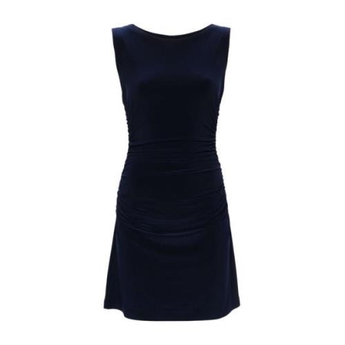 Navy Blue Bodycon Kjole Rynket Detaljer