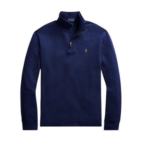 Marineblå Estate-Rib Quarter-Zip Pullover Sweater