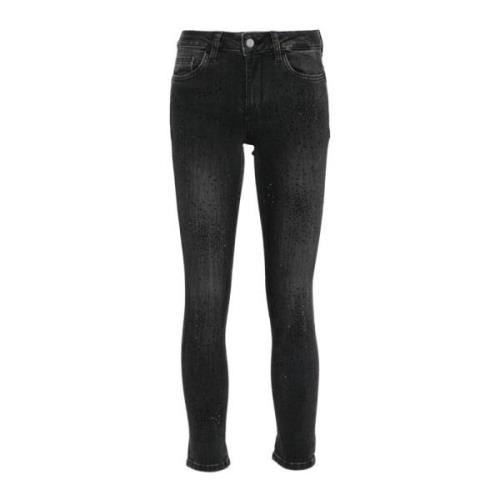 Sort Skinny Jeans med Rhinestone Pynt