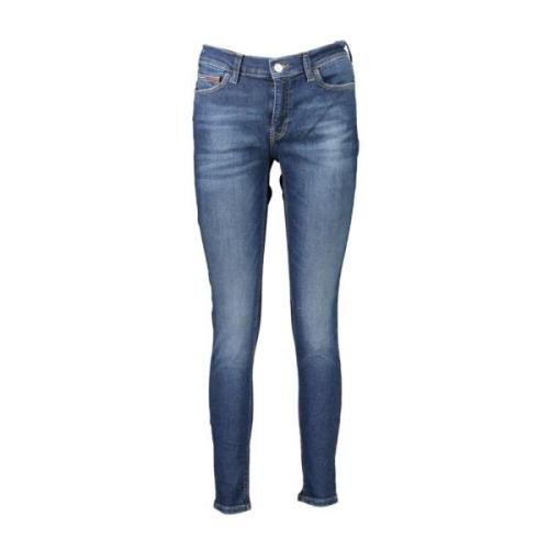 Broderet Mid Rise Skinny Blå Jeans