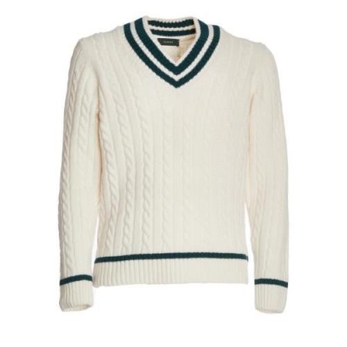 Hvid Grøn V-Hals Sweater