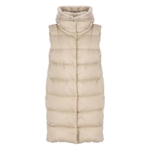 Quiltet Beige Vest med Hætte