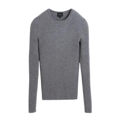 Grå Merinoulds Ribstrikket Sweater