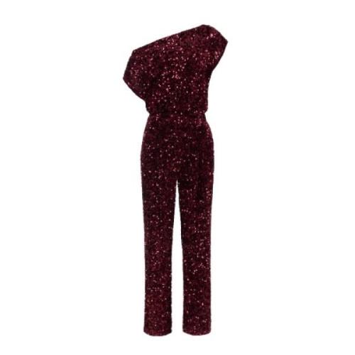 Burgundy Paillet Jumpsuit Bådhalsudskæring