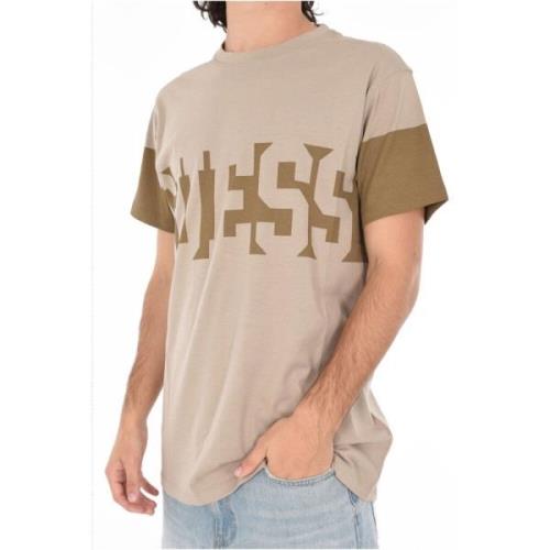 Bomuld Logo T-shirt - Beige Rund Hals Kort Ærme