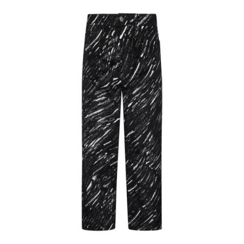 Grafisk Print Sort Denim Jeans