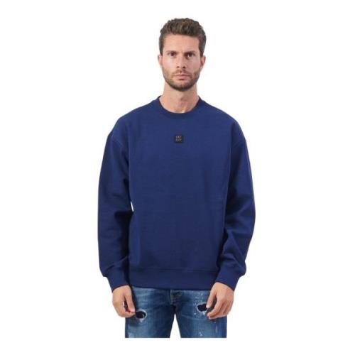 Blå Regular Fit Bomulds Sweatshirt