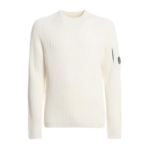 Hvid Ribstrikket Crewneck Sweater