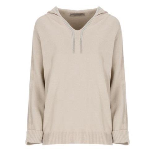 Beige Cashmere Blend Hoodie med Lyse Detaljer