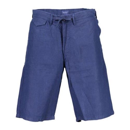 Blå Linned Bermuda Jeans med 5 Lommer