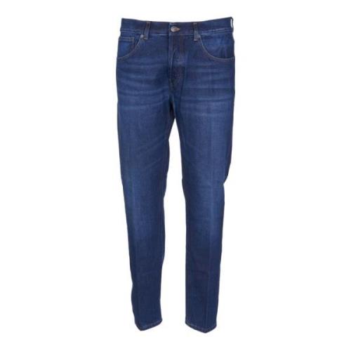 Mørkeblå Jeans, Faded Effekt, Tapered Leg