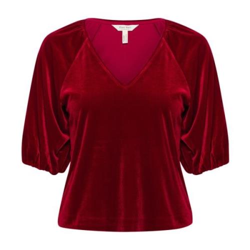 Rhythmic Red Bluse med V-Hals