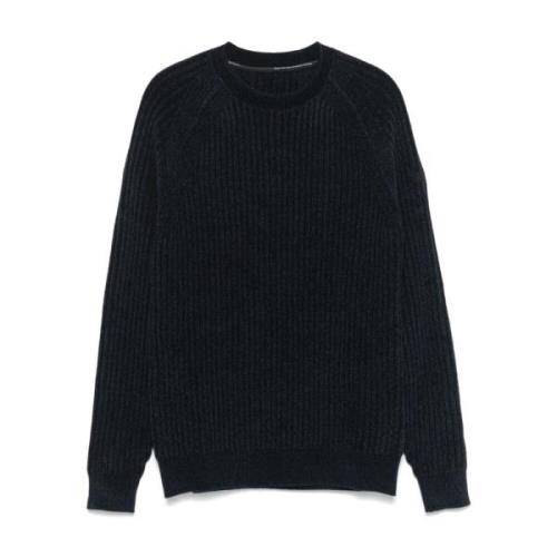 Blå Velvet Sweater med Stribe Detaljer