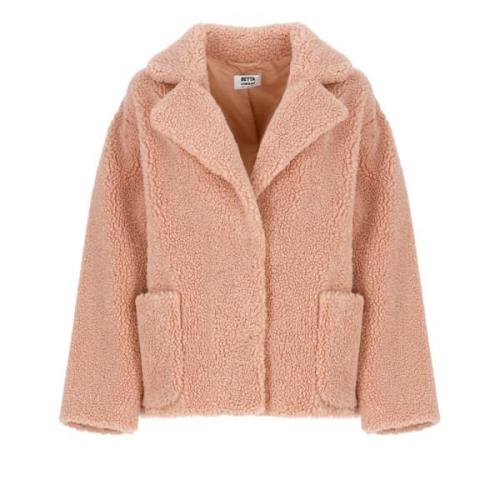 Pink Faux Fur Coat Peak Lapel