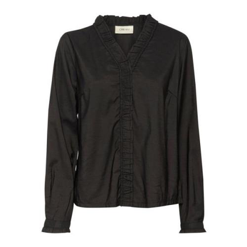 Feminin Sort Bluse med Ruffles