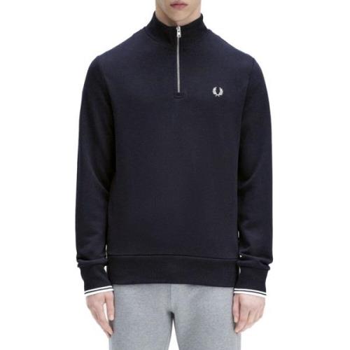 Blå Halv Zip Sweatshirt Bomuld Regular