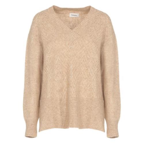 Beige Cashmere Alpaca Bomuld Sweater Kvinde