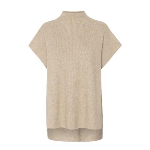 Beige Melange Strik Slipover Sweater