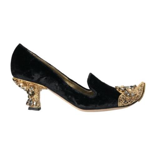 Sort Velvet Blomstret Pumps