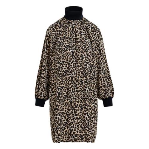 Leopard Print Kjole med Ribbede Detaljer