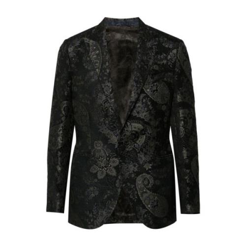 Blå Jacquard Blomstret Blazer Jakke