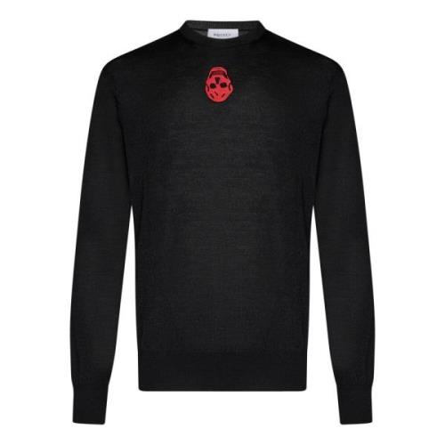 Sort Sweater med Rød Skull Broderi