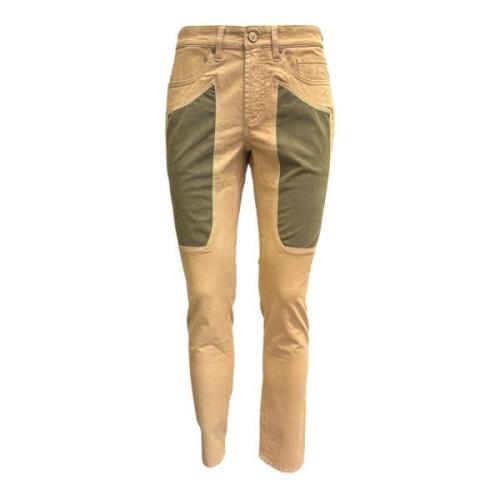 Beige Slim Jeans med Alcantara Patches