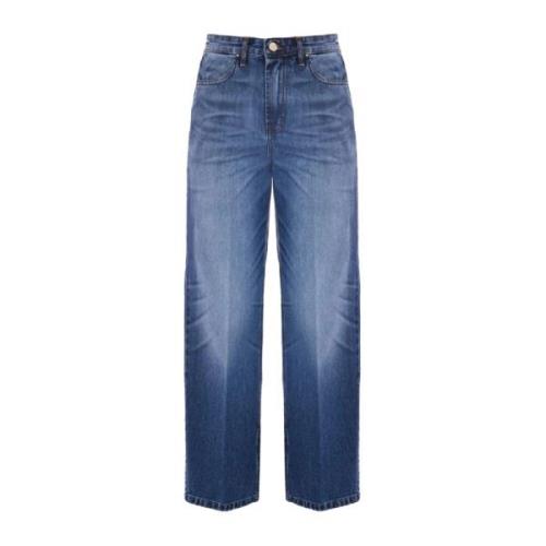 Blå Stone-Washed Wide Leg Jeans