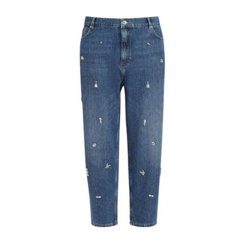 Boyfriend Fit Bomuld Jeans med Dekorative Sten