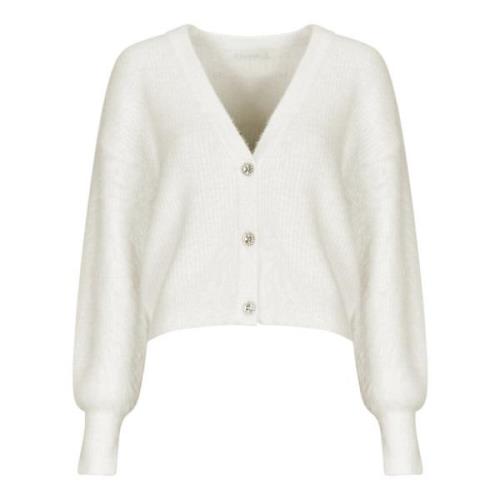 Fuzzy Hvid Juvelknap Cardigan