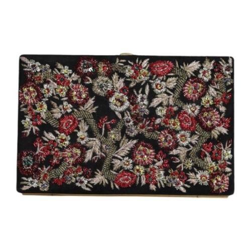 Sort Floral Guldramme Clutch Pung