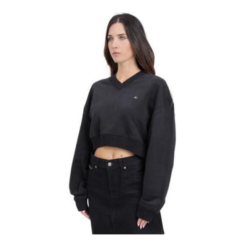 Sort Sweater V-Hals Ribkant