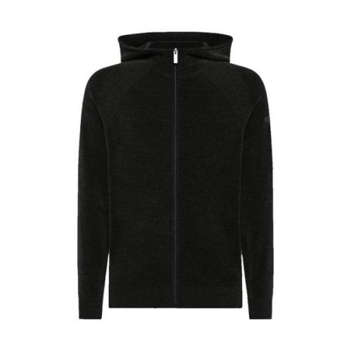 Velvet Hood Zip Strik i Sort