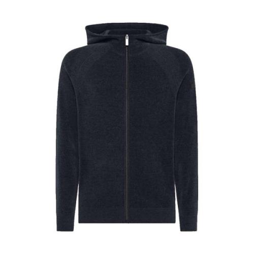 Velvet Hood Zip Strik i Blå Sort