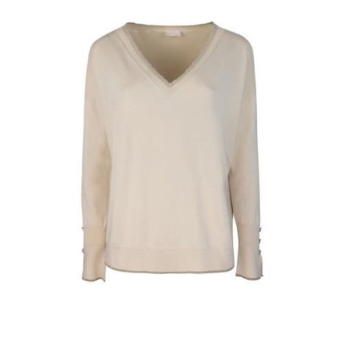 Hvid Sweater med Lurex Detaljer