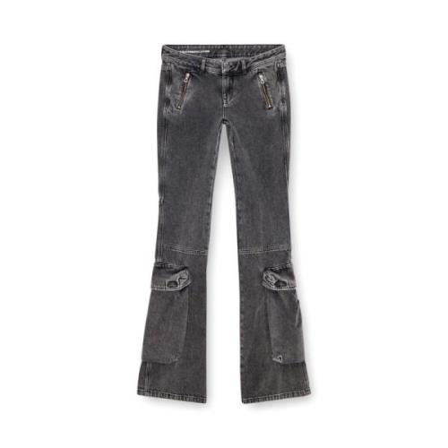 Flared Denim Jeans med lynlåslommer