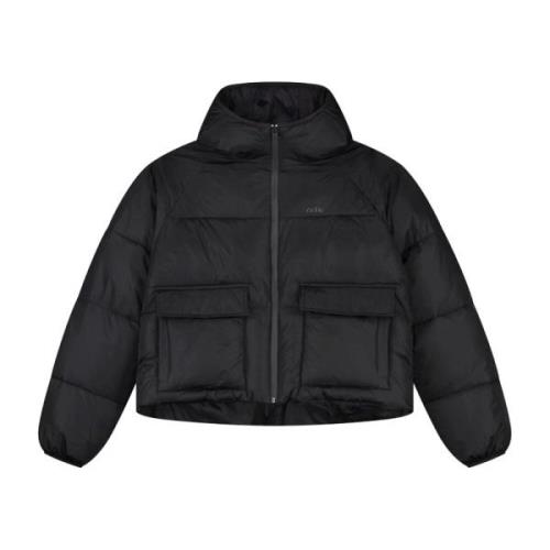 Sort Bomuld Crop Puffer Jakke