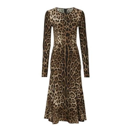 Leopard Print Calf-Length Cady Kjole