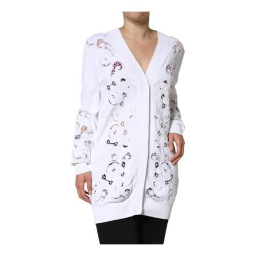 Hvid Blomstret Cardigan Sweater Knaplukning